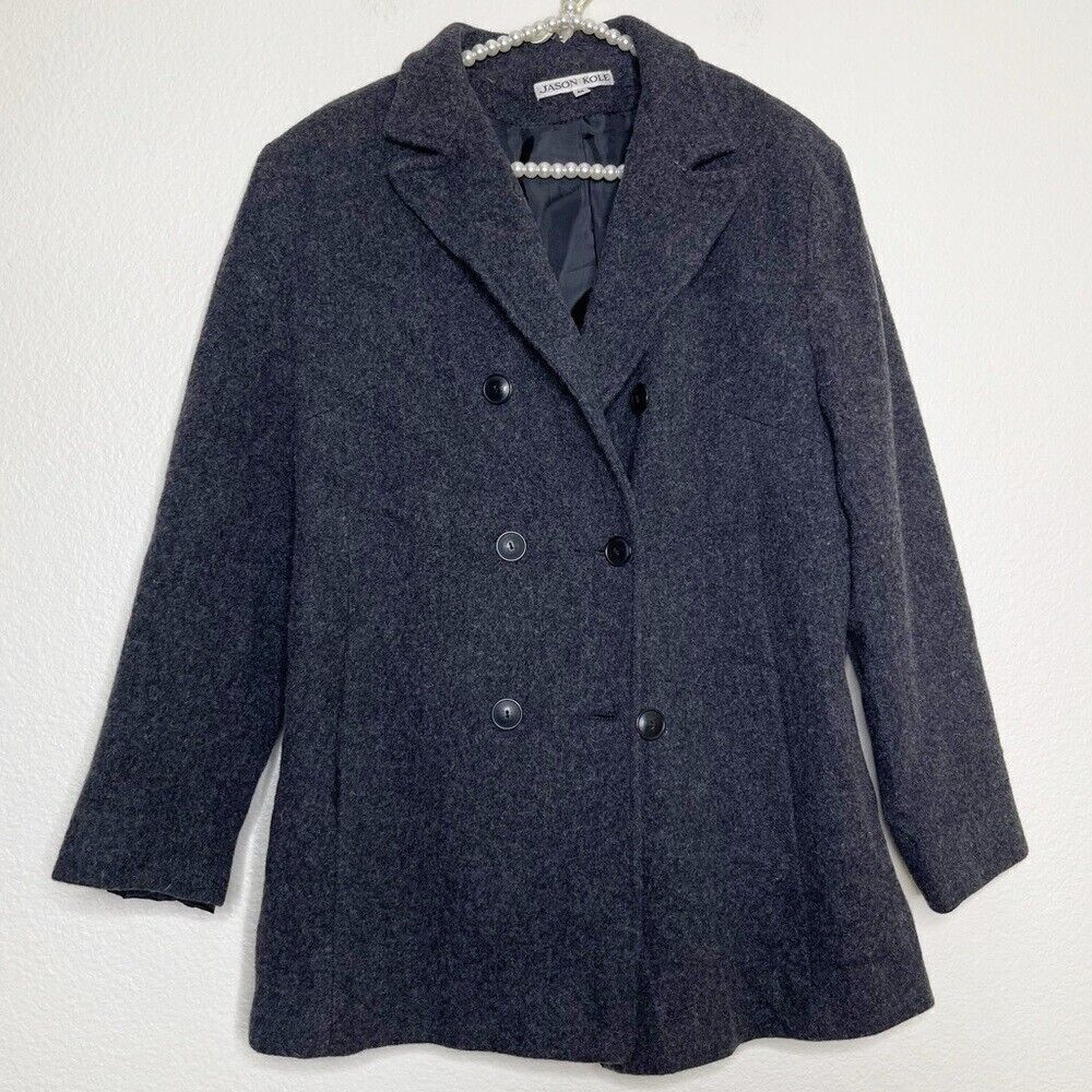 Jason Kole Medium Peacoat 100% Wool Gray Double Breasted Lined Jacket Vintage